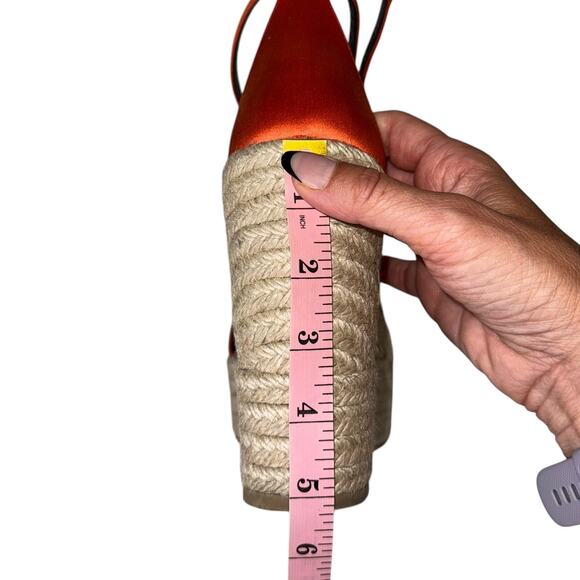 Versace Medusa Orange Coral Satin Espadrille Platform Wedge Sandals Size 41 - Picture 15 of 16